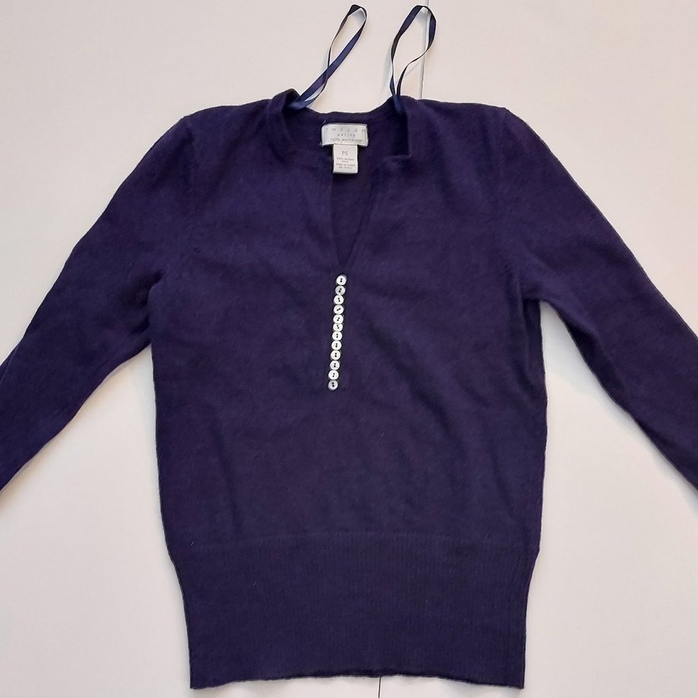 Purple Petite Merino Wool Sweater With Decorative Opal Like Buttons